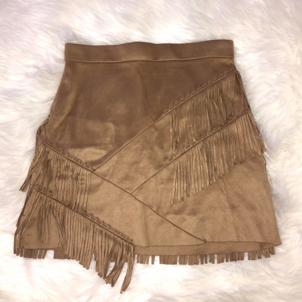 GUESS Faux Suede Fringe Mini Skirt